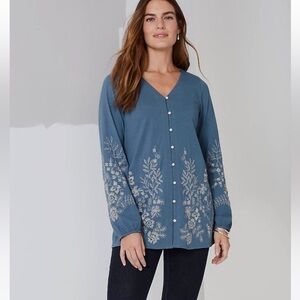 J.Jill Floral Expressions V-Neck Embroidered Tunic